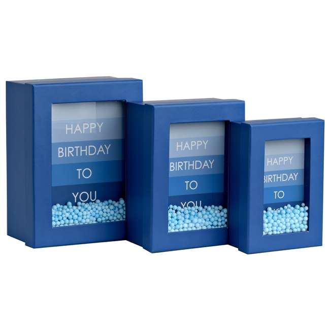 3 Nested Window Boxes Birthday Blue
