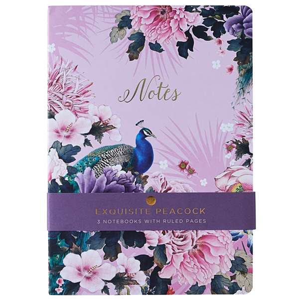 Design by Violet Notebooks A4 3 Pack Exquisite Peacock