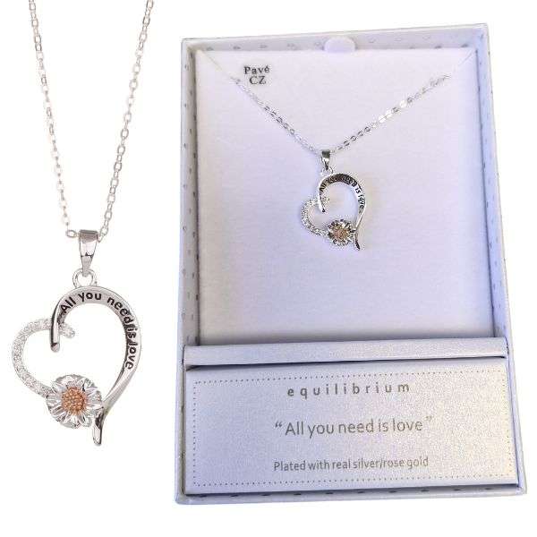 Equilibrium Silver Plated Heart Pendant Necklace Love
