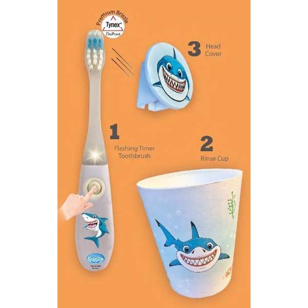 Kids Shark Timer Toothbrush With Cup & Cover Single