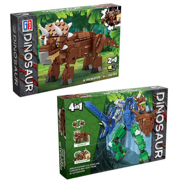 Building Blocks Triceratops - 260 Piece 4-in-1 Dinosaur & Robot Combo Set
