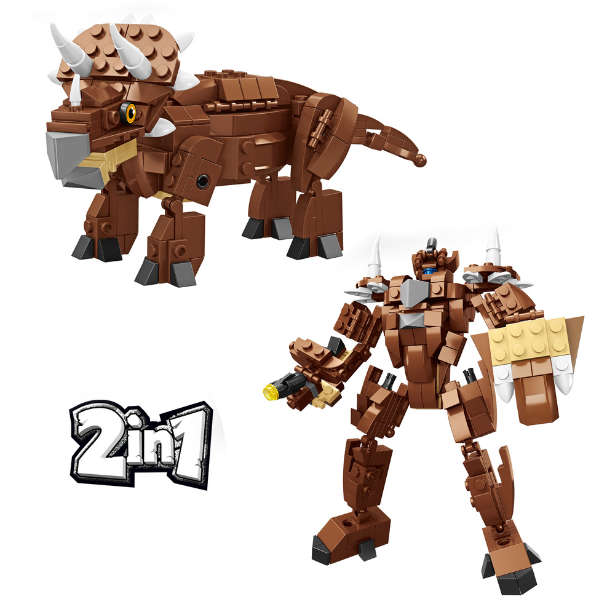 Building Blocks Triceratops - 260 Piece 4-in-1 Dinosaur & Robot Combo Set