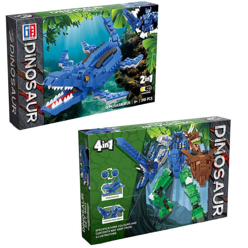 Dinosaur 2-in-1 Building Blocks Mosasaurus & Mech Robot - 319 Pieces