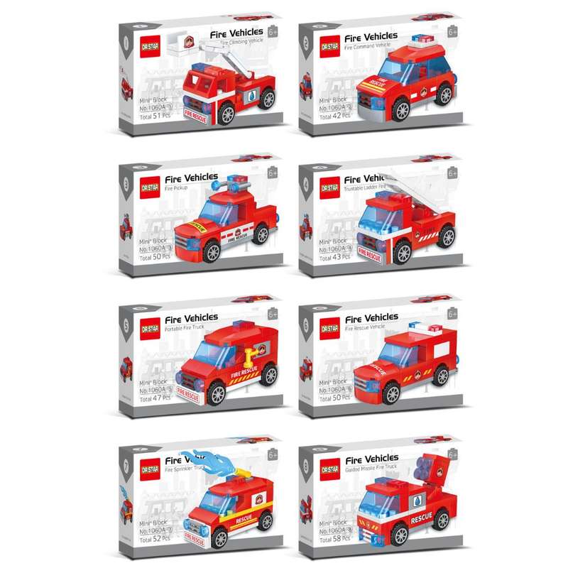 DR. STAR Fire Vehicles Mini Building Blocks Collection - 8-in-1 Rescue & Emergency Playset