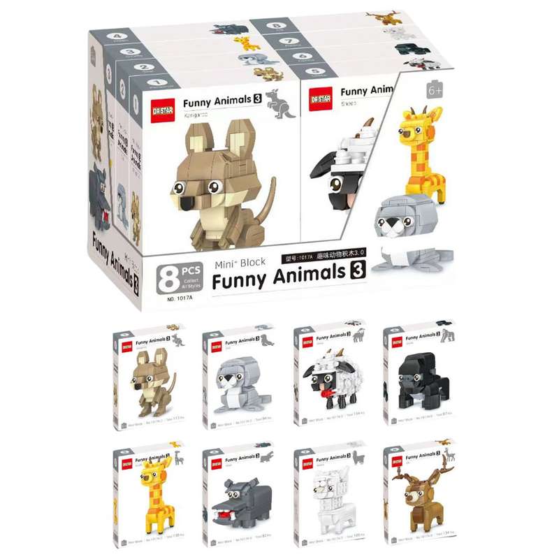 DR. STAR Funny Animals Mini Building Blocks Display Set - Series 3 (8 Collectible Animals)