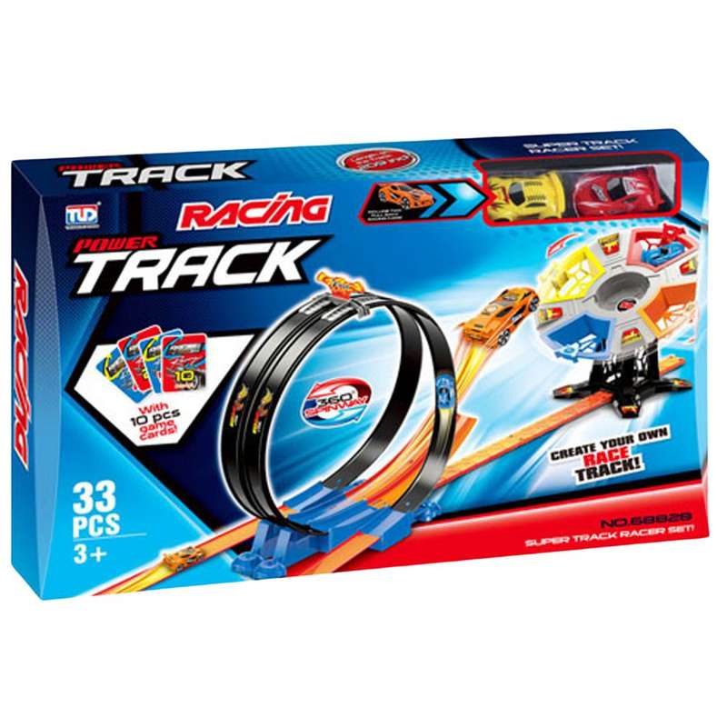 Power Track Racing Super Track Racer Set - 33-Piece Stunt & Target Car Track with 360° Loop Action