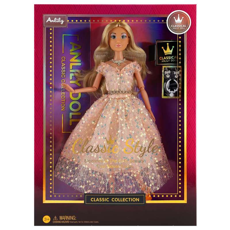 Anlily Classic Style Princess Doll - Elegant 30cm Doll with Sparkling Pink Gown