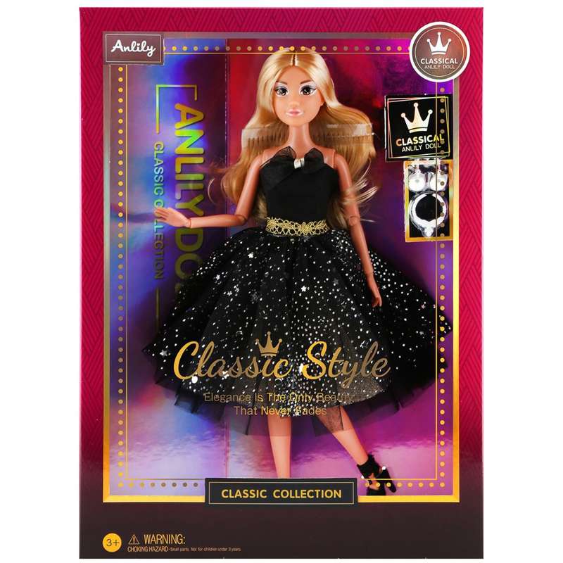 Anlily Classic Style Princess Doll - Elegant 30cm Doll in Black Gown