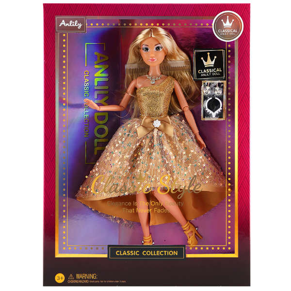 Anlily Classic Style 30cm Fashion Doll - Sparkling Gold Gown with Bow