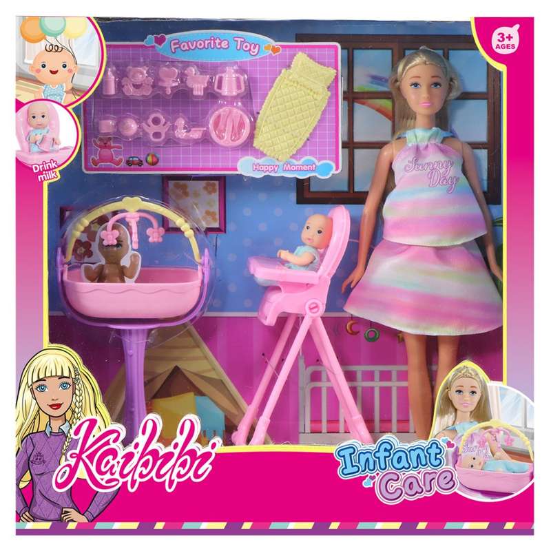 Kaibibi Infant Care Doll & Baby Play Set - 32cm Doll with High Chair, Cot & Accessories