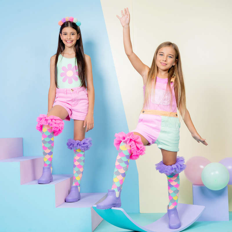 MADMIA Mermaid Frill Knitted Knee-High Socks, Pastel, Ages 6-99