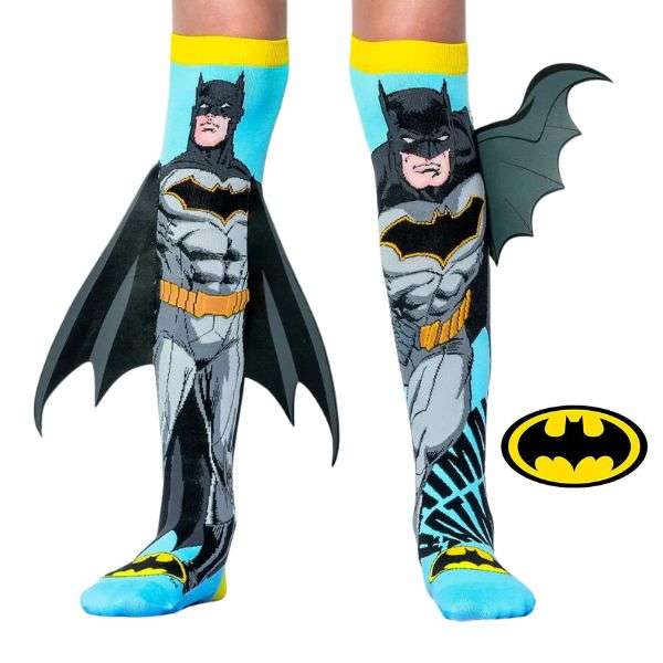 DC Batman Knitted Knee-High Socks, 3D Wings & Cape Ages 6-99