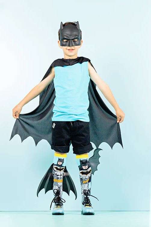 DC Batman Knitted Knee-High Socks, 3D Wings & Cape Ages 6-99