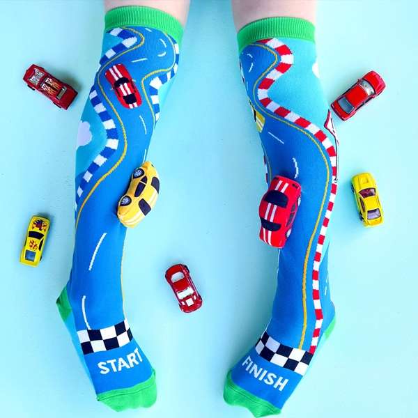 MADMIA Racing Cars Knitted Knee-High Socks, Ages 6-99