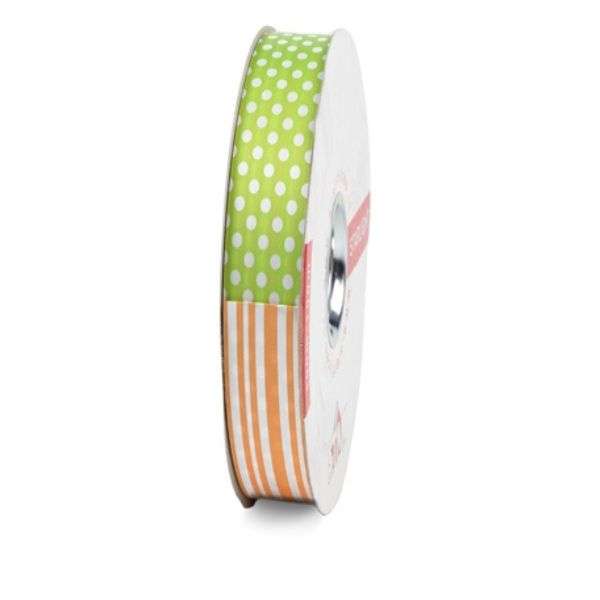 Ribbon Reel Dots/Stripes Green/Orange 50m x 19mm