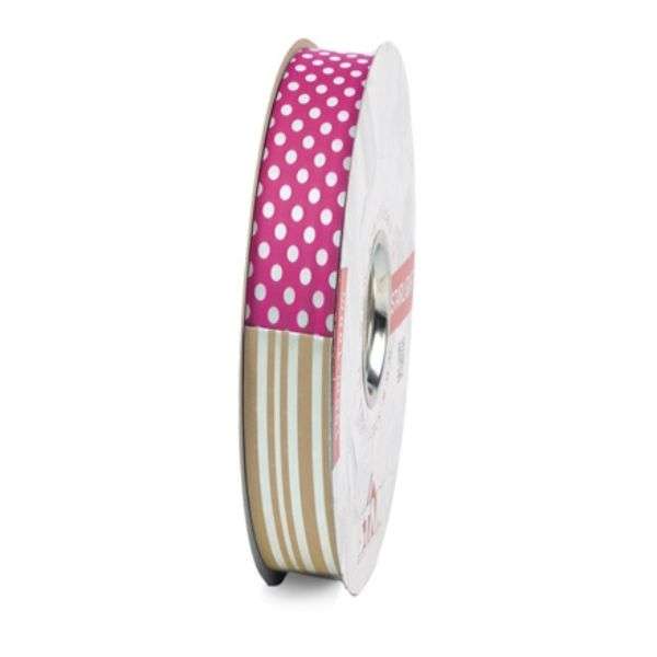 Ribbon Reel Dots/Stripes Pink/Brown 50m x 19mm