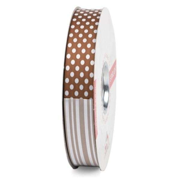 Ribbon Reel Dots/Stripes Dark/Light Brown 50m x 19mm
