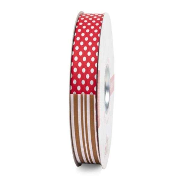 Ribbon Reel Dots/Stripes Red/Brown 50m x 19mm