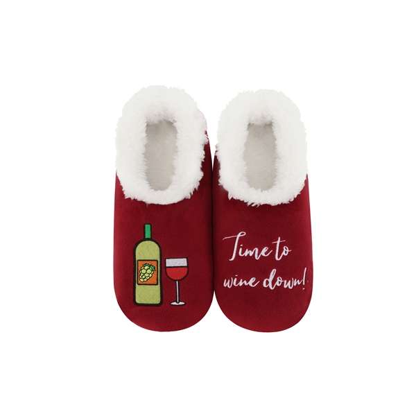 snoozies Womens Fleece Slippers  Time To Wine Down