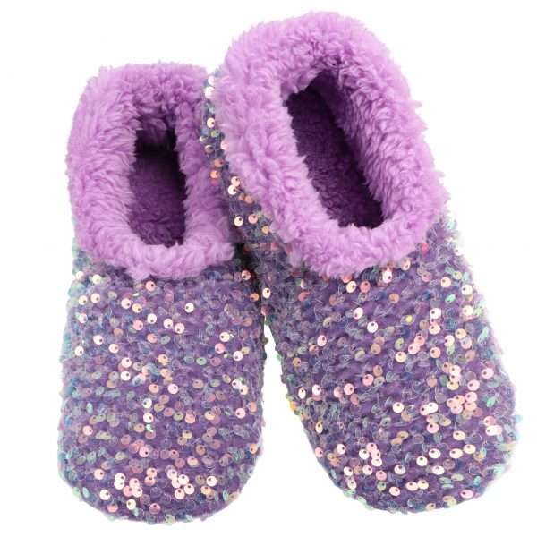 Snoozies Womens Fleece Slippers Purple Bling