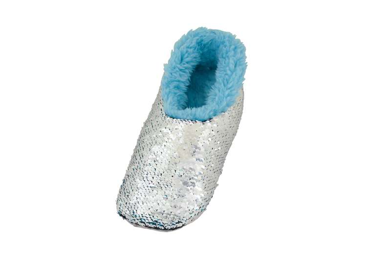 snoozies Kids Fleece Slippers Blue Bling