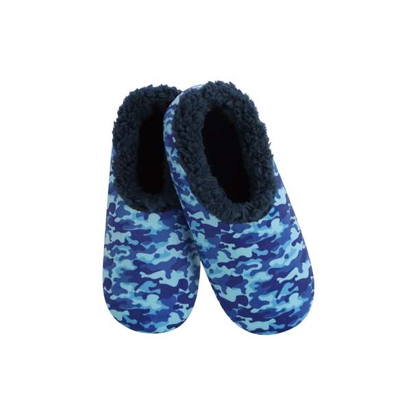 snoozies Mens Fleece Slippers Blue Camo