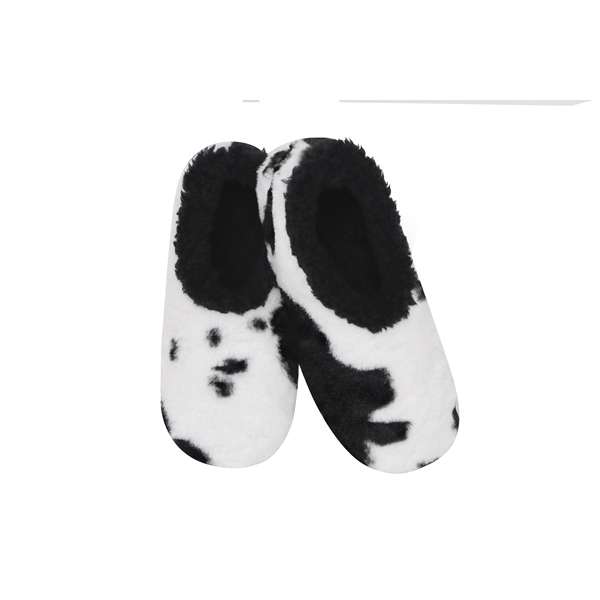 snoozies Womens Fleece Slippers Moo Black