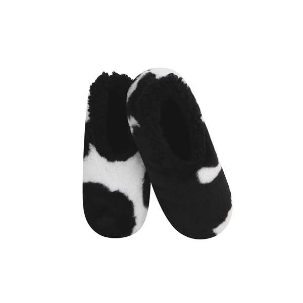snoozies Womens Fleece Slippers Moo Black