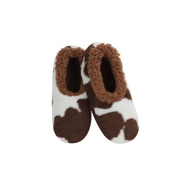 snoozies Womens Fleece Slippers Moo Brown