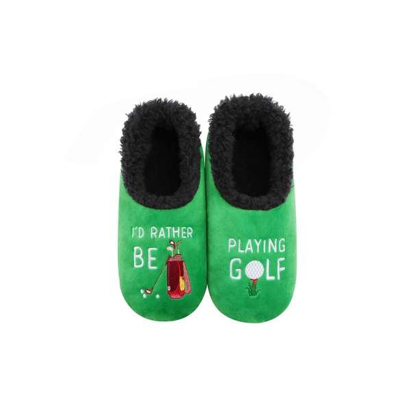 snoozies Mens Fleece Slippers  - I'd rather be playing golf