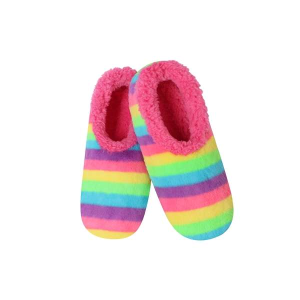 snoozies Womens Fleece Slippers Light Rainbow