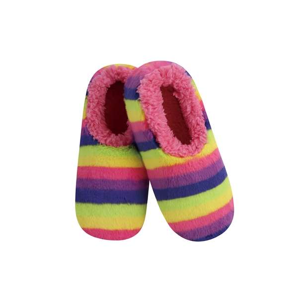 snoozies Womens Fleece Slippers Dark Rainbow