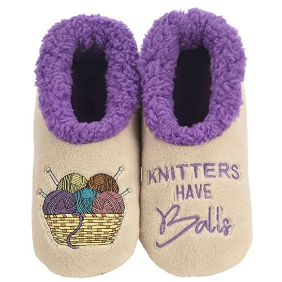 snoozies Womens Fleece Slippers Knitters Have Balls