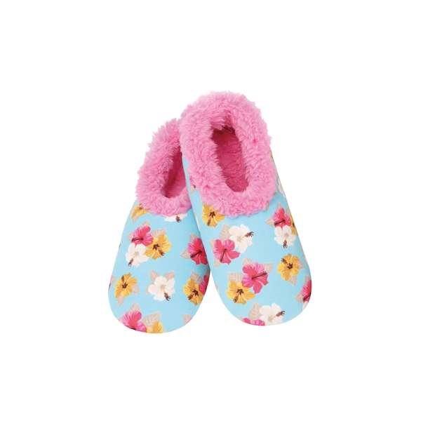 snoozies Womens Fleece Slippers Hibiscus