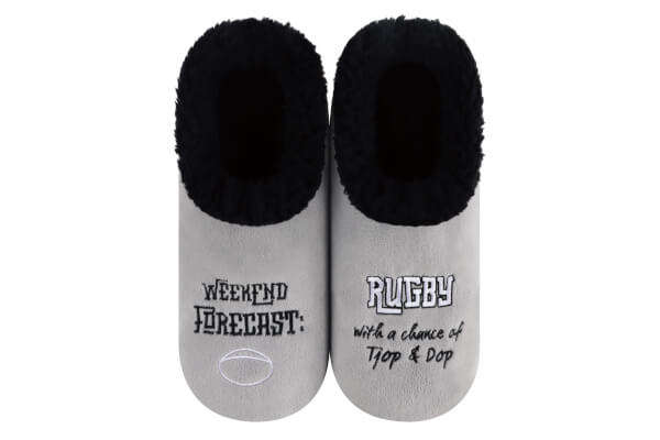 Snoozies Mens Fleece Slippers Weekend Forecast Rugby
