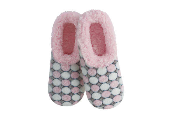 Snoozies Womens Fleece Slippers - Spot The Dot Pink