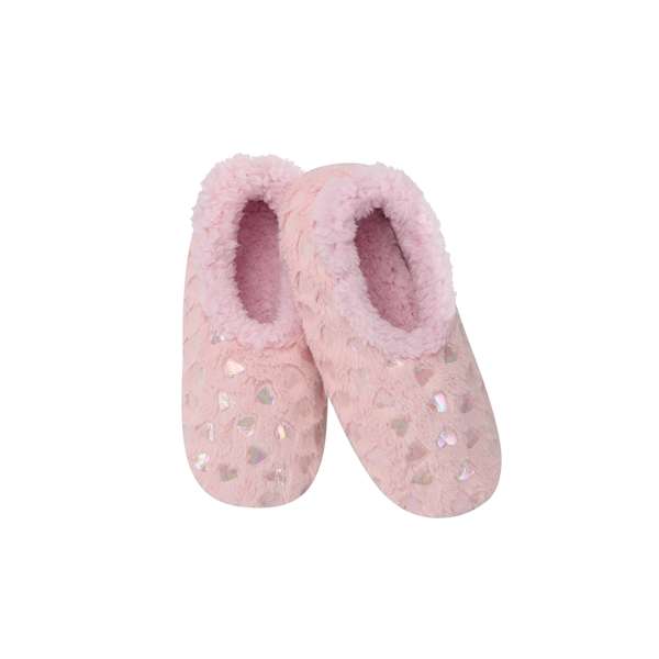 snoozies Womens Fleece Slippers Soft Heart - Pink