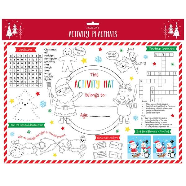 Activity Placemat 6pk Christmas