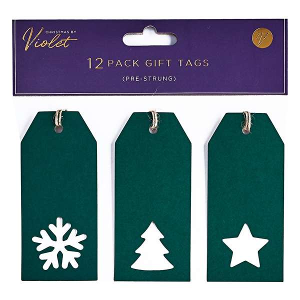 Gift Tags Die Cut 12Pk Kraft Green