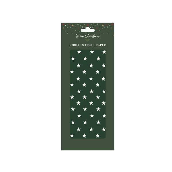 5 Sheet Tissue Paper Green Star
