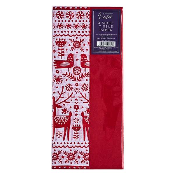 4 Sheet Tissue Paper Red Reindeer