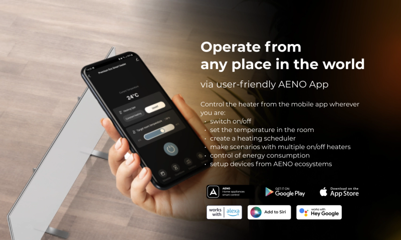 AENO Premium Eco Smart Heater, 700W, Tempered glass, Infrared+convection heating type