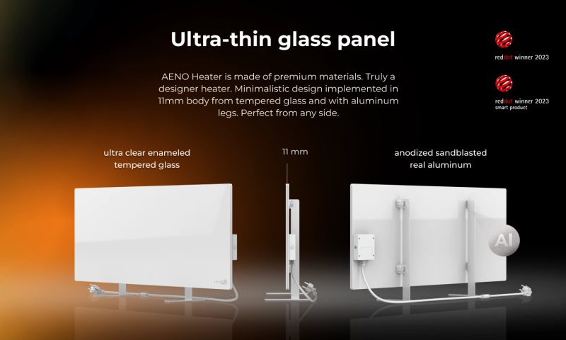 AENO Premium Eco Smart Heater, 700W, Tempered glass, Infrared+convection heating type