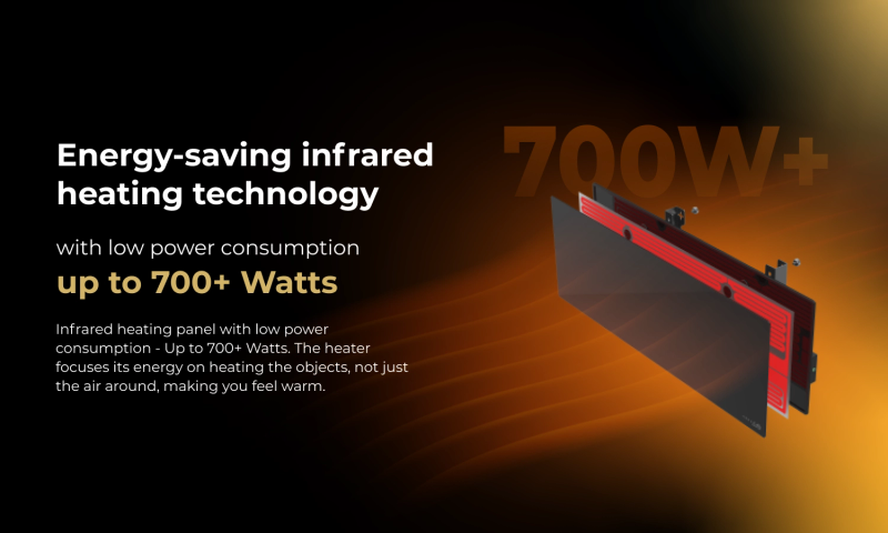 AENO Premium Eco Smart Heater, 700W, Tempered glass, Infrared+convection heating type