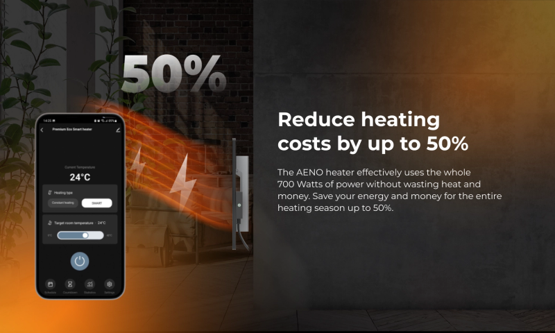 AENO Premium Eco Smart Heater, 700W, Tempered glass, Infrared+convection heating type