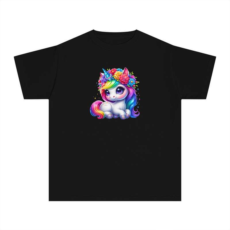 Kids Rainbow Unicorn with Flower Crown Tee   Available in Pink and Black