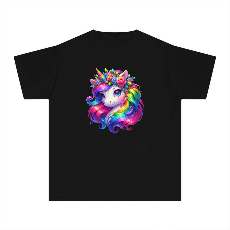 Kids Flower Crown Rainbow Unicorn Tee  Available in Pink and Black