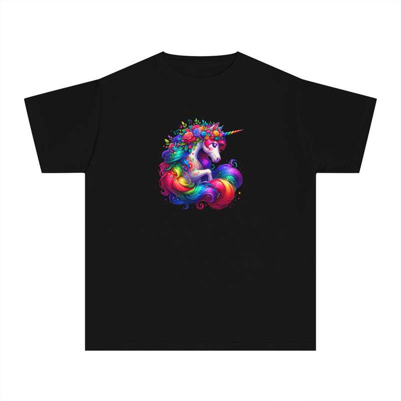 Kids Unicorn with Rainbow Mane & Floral Body Tee  Available in Pink and Black
