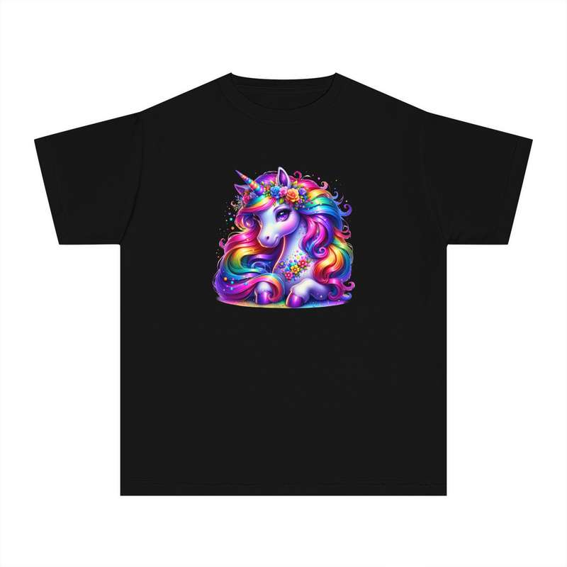 Kids Unicorn Rainbow Mane Tee with Flower details  Available in Pink and Black