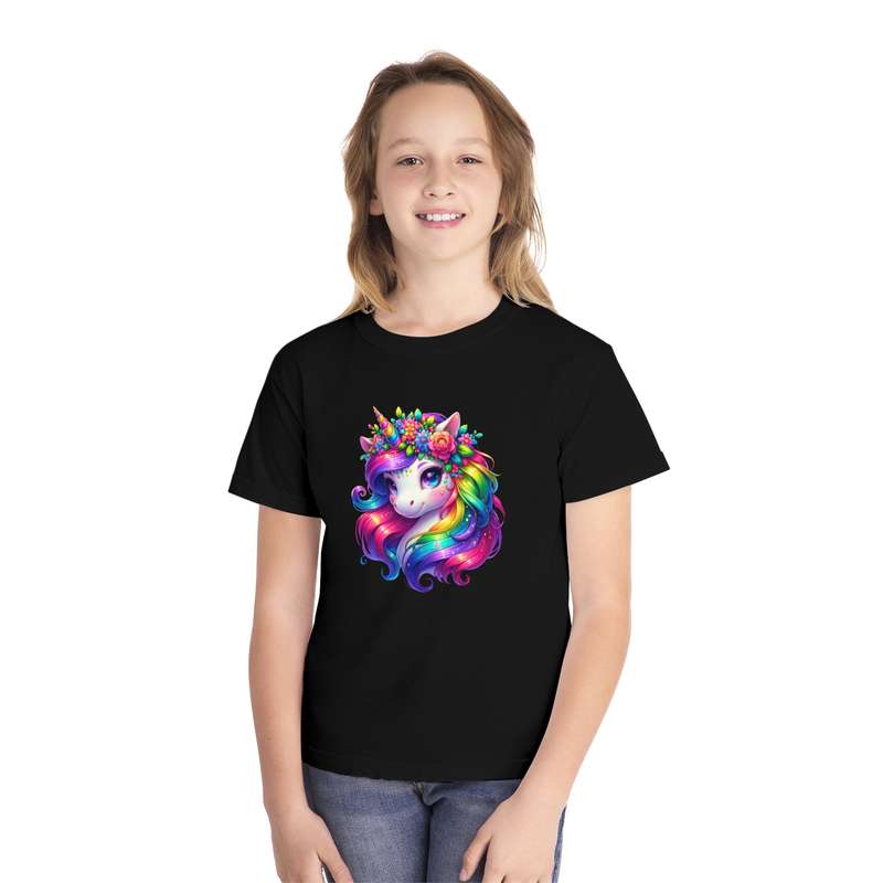 Kids Flower Crown Rainbow Unicorn Tee  Available in Pink and Black